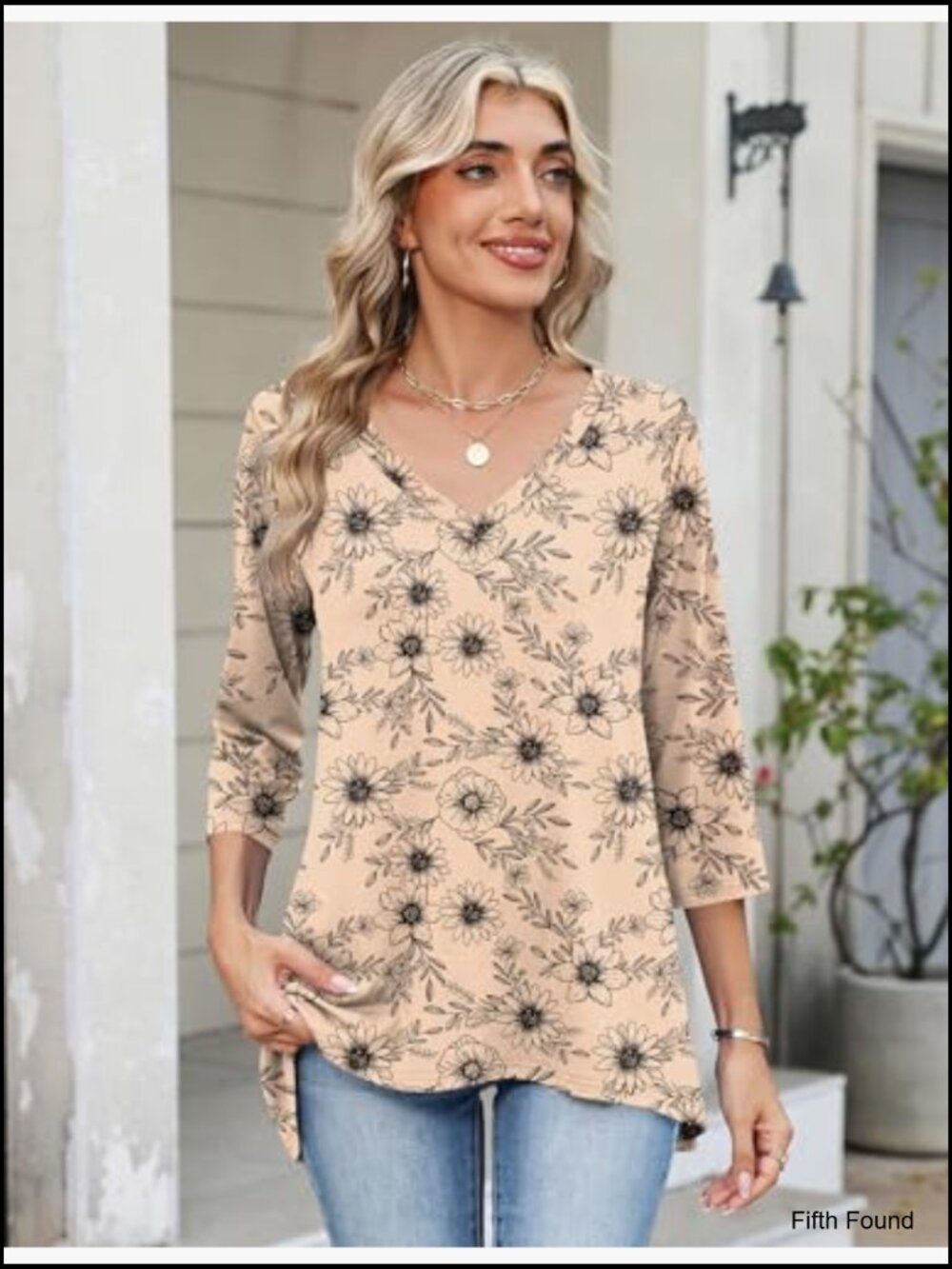 V Neck 3/4 Sleeve Tunic Blouse Flowy Dressy Casual Plus Size Top - Picture 5 of 7